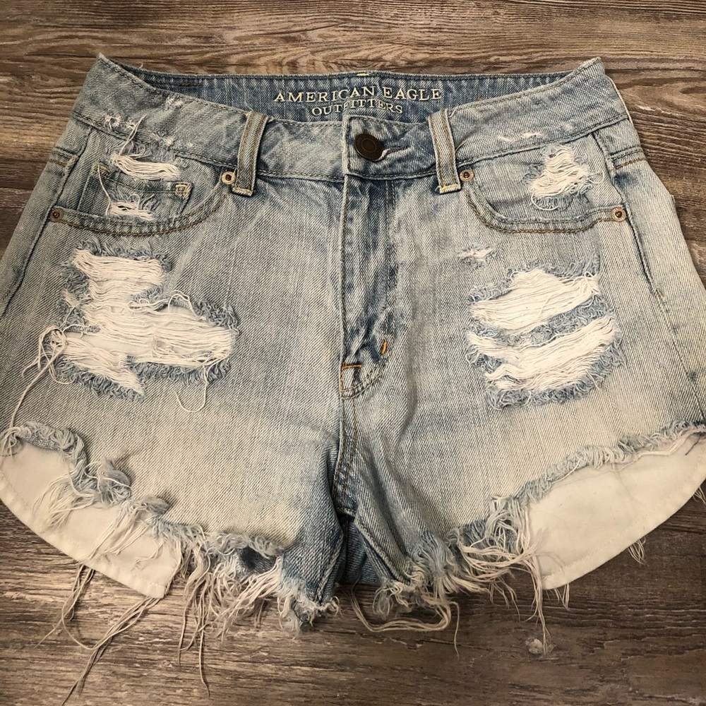 Ripped light-wash jean shorts